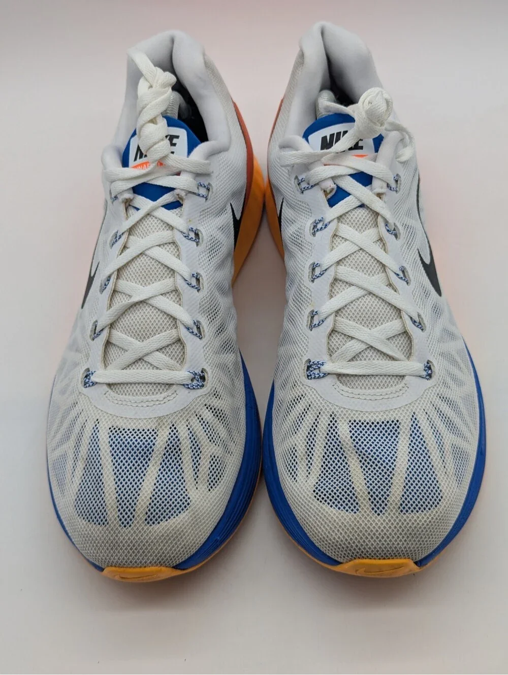 Nike LunarGlide 6 White Blue Orange Mens Size 10.5 Running Shoes 2014 654433-101